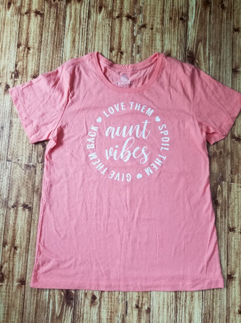 Positive Tees Aunt Vibes Graphic T-Shirt Peach Size Small Women's 4/6